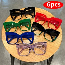 6pcs Fashion Large Frame Cat Eye Clear Lens Glasses Frames Party Cateye Decorative Glasses Spectacles For Women Men