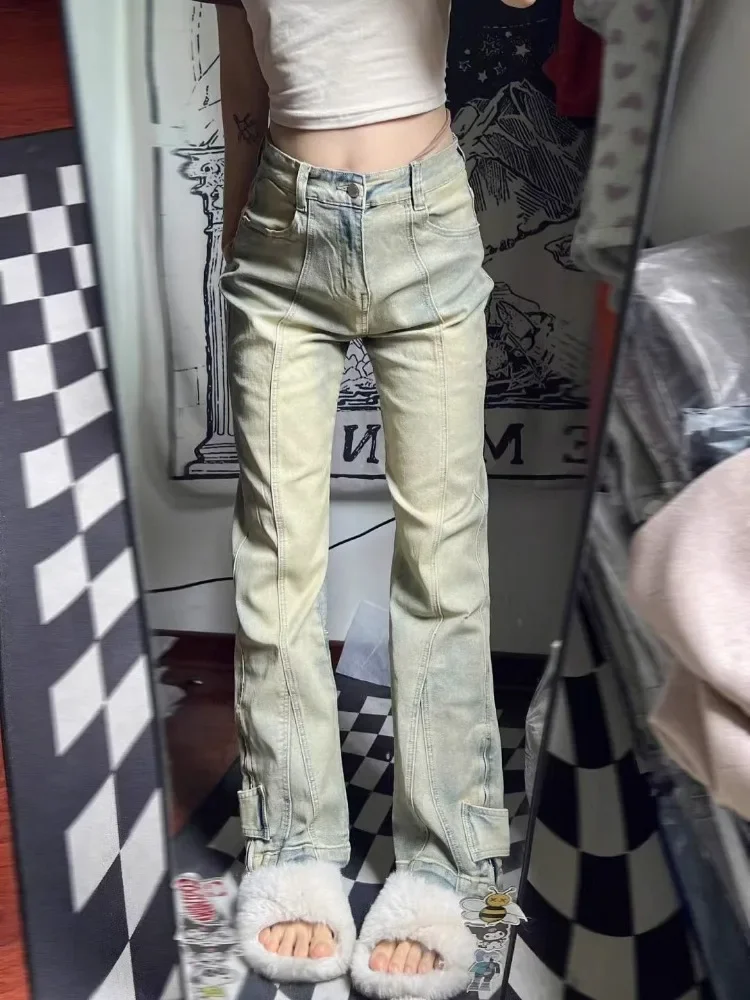 American Retro Jeans Women Vintage Fashion Cozy All-match Full Length Casual Denim Spring Fall Pockets Fashion Y2k Street Style