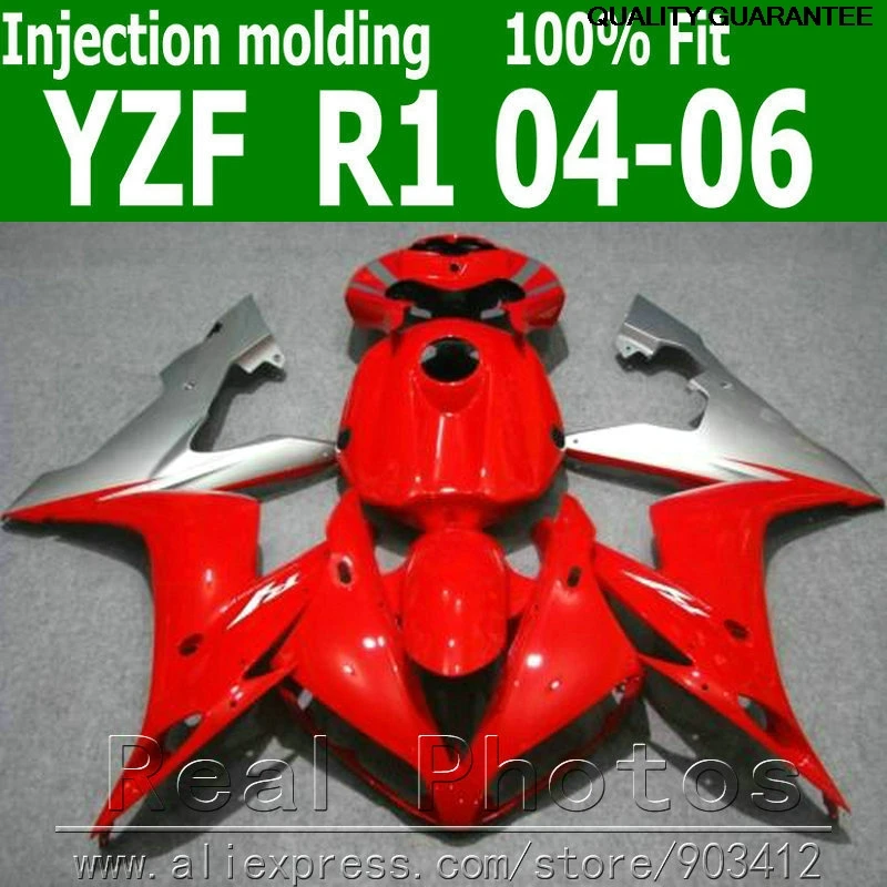 

High quality fairing kit for YAMAHA Injection molding YZFR1 2004-2006 red silver fairings set 04 05 06 YZF R1 AS46