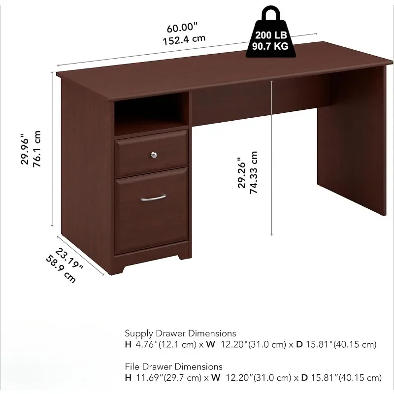 urniture Cabot Computer Desk with Drawers in Harvest