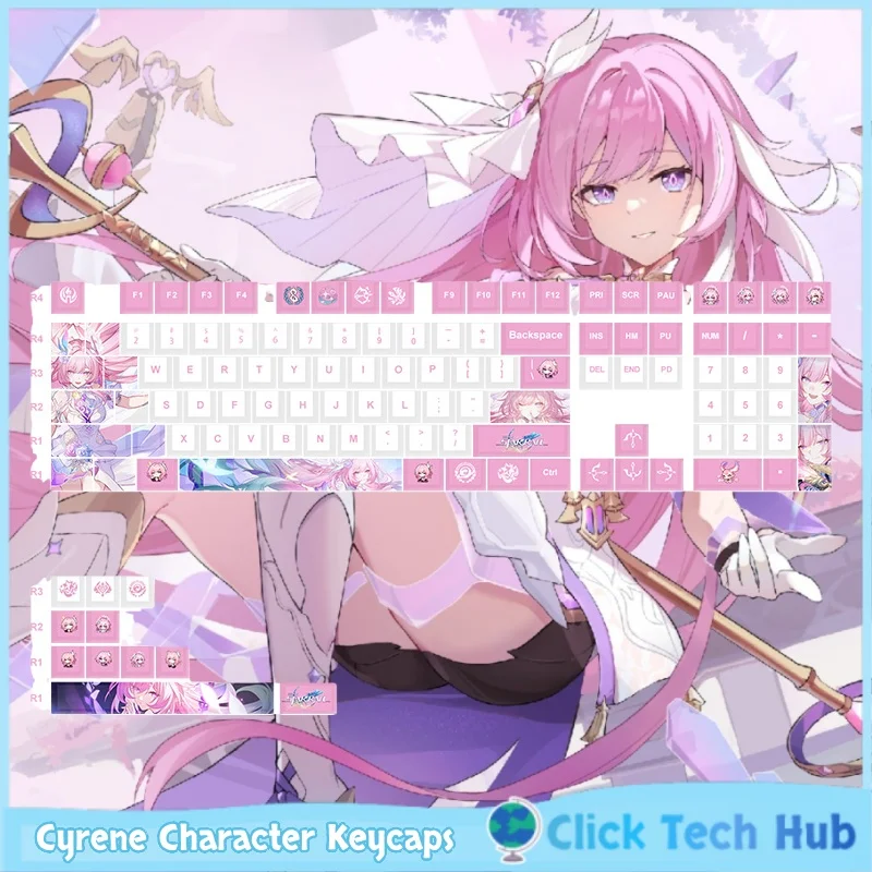 

Honkai: колпачки для клавиш на тему игры Star Rail, колпачки для клавиш с персонажем Cyrene, 108, индивидуальная механическая клавиатура, игровая периферия Pbt