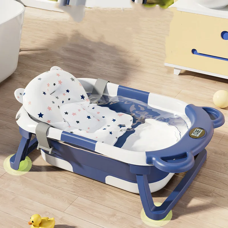 Opvouwbare Babybadkuip Real-Time Temperatuur Siliconen Baby Neem Een Bad Antislip Bad Emmer Badkamer Mand Bañera De Bebé