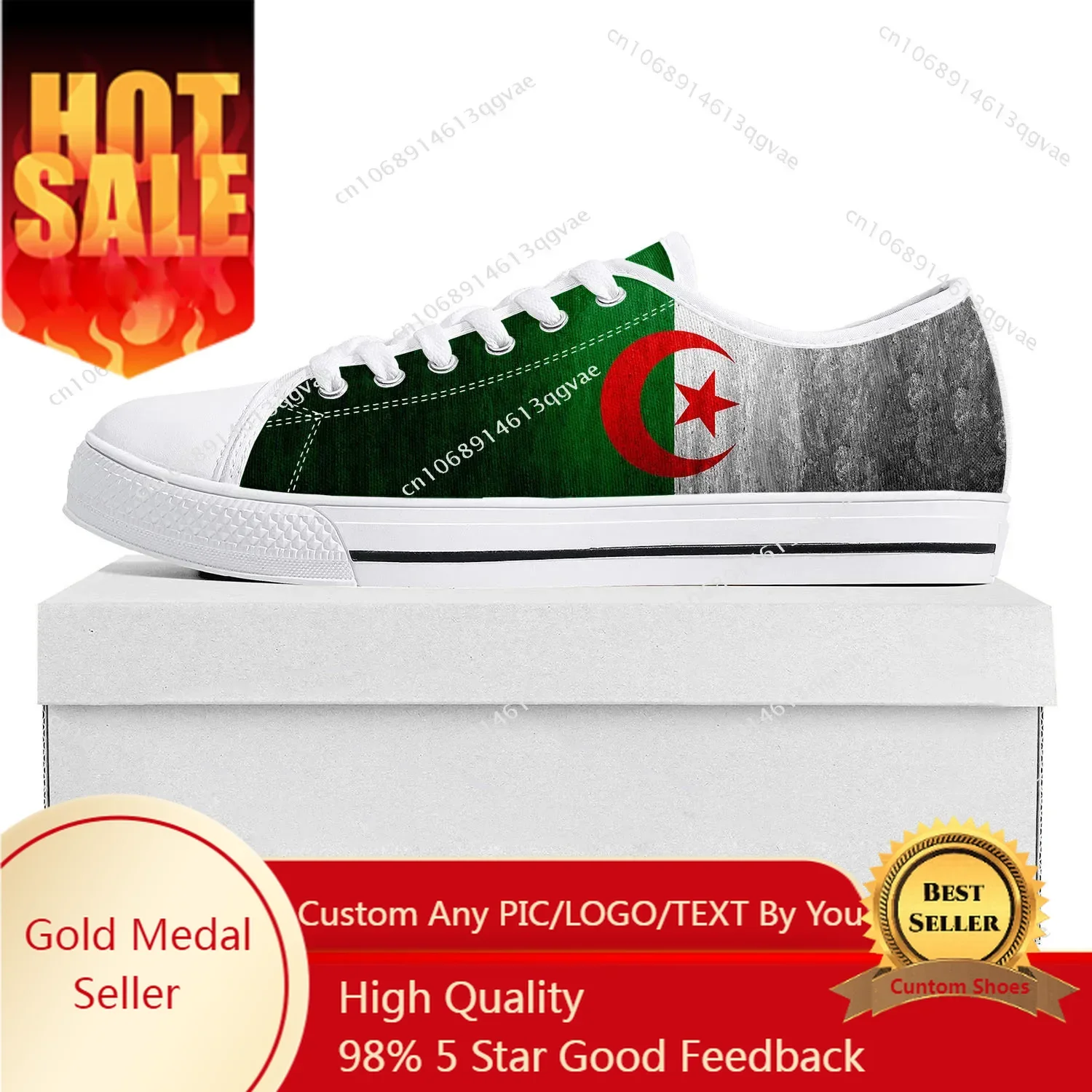 

Algerian Flag Low Top High Quality Sneakers Mens Womens Teenager Canvas Sneaker Algeria Casual Couple Shoes Custom Shoe White