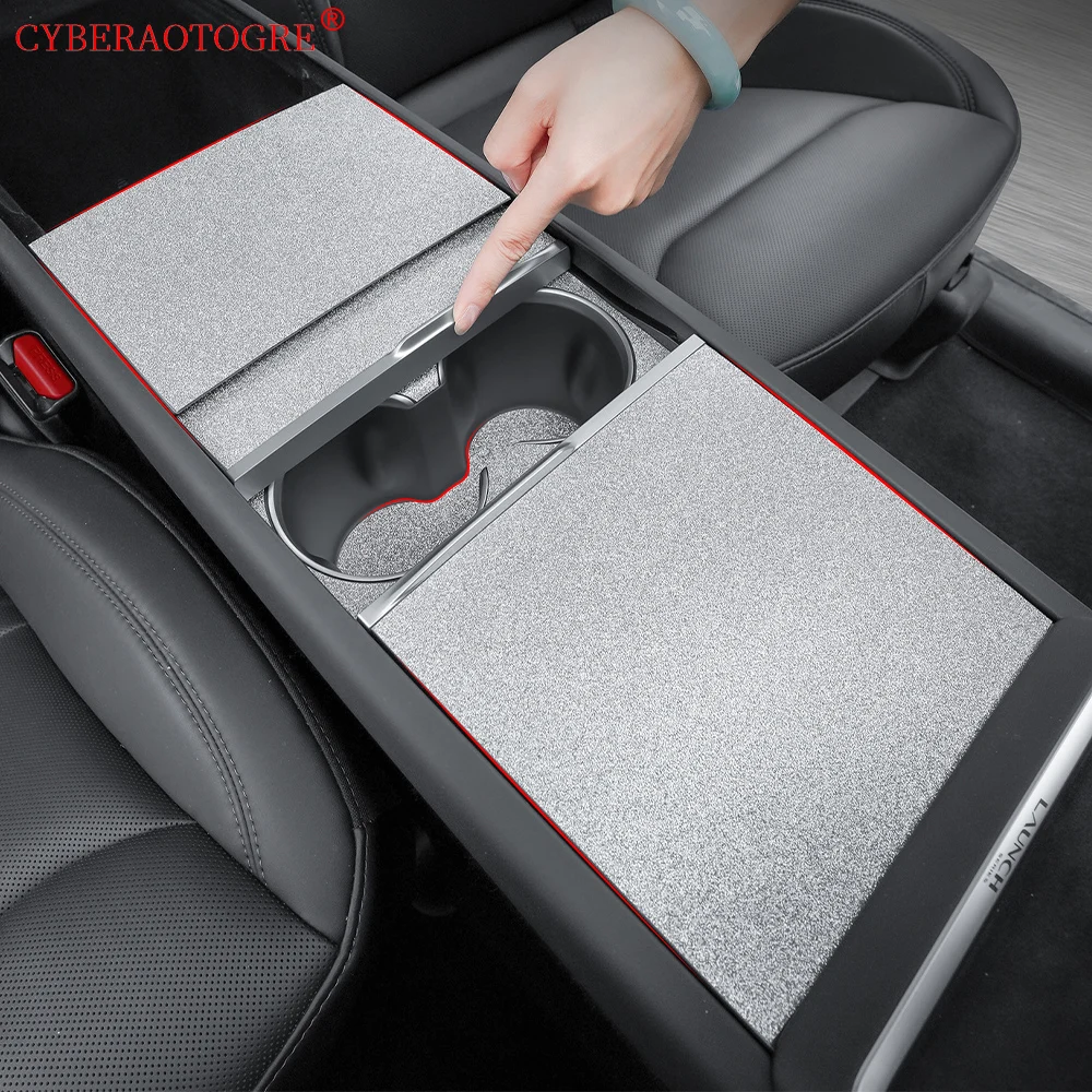 

For Tesla Model Y Juniper 2025 Center Console Cover Protector Sticker Central Control Panel Film Cup Holder Starlight Silver