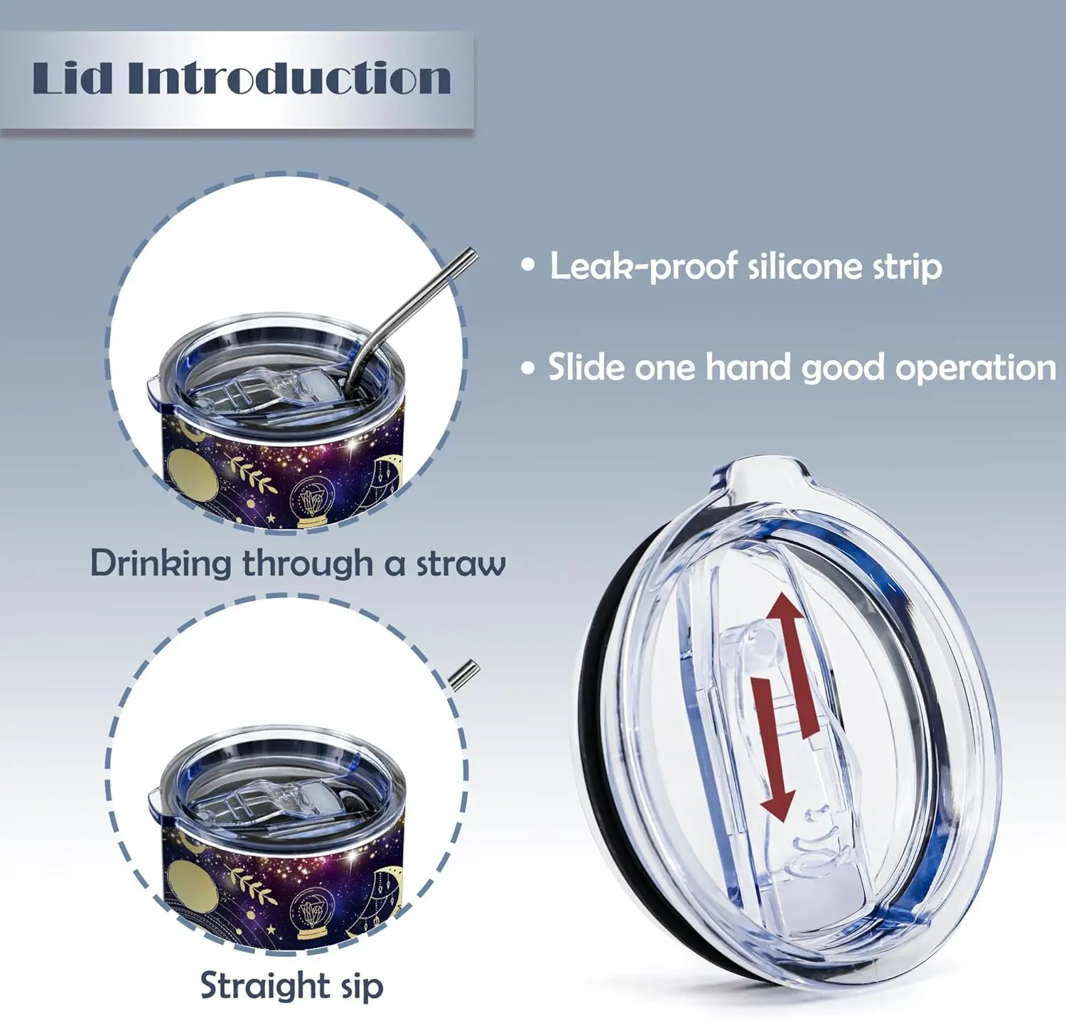 كوب من الفولاذ المقاوم للصدأ سعة 20 أونصة من ساكورا مع غطاء وقش - تصميم النجوم والقمر، كوب قهوة معزول بجدارين لصالة الألعاب الرياضية، #4