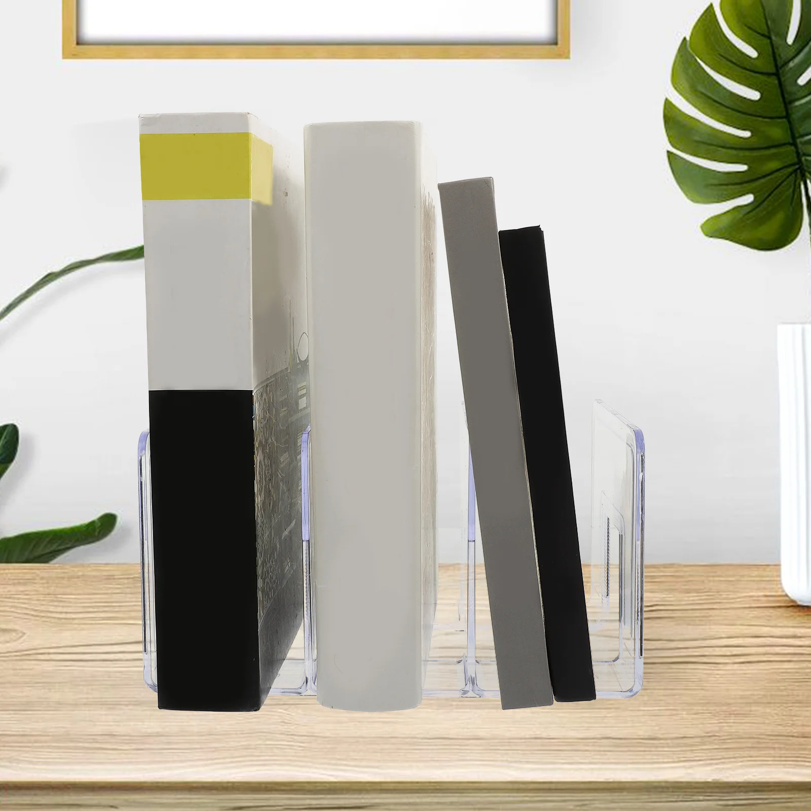 حامل كتب شفاف من الأكريليك لسطح المكتب على شكل حرف L لرف دعم تخزين الدراسة والمنزل والمكتب #1