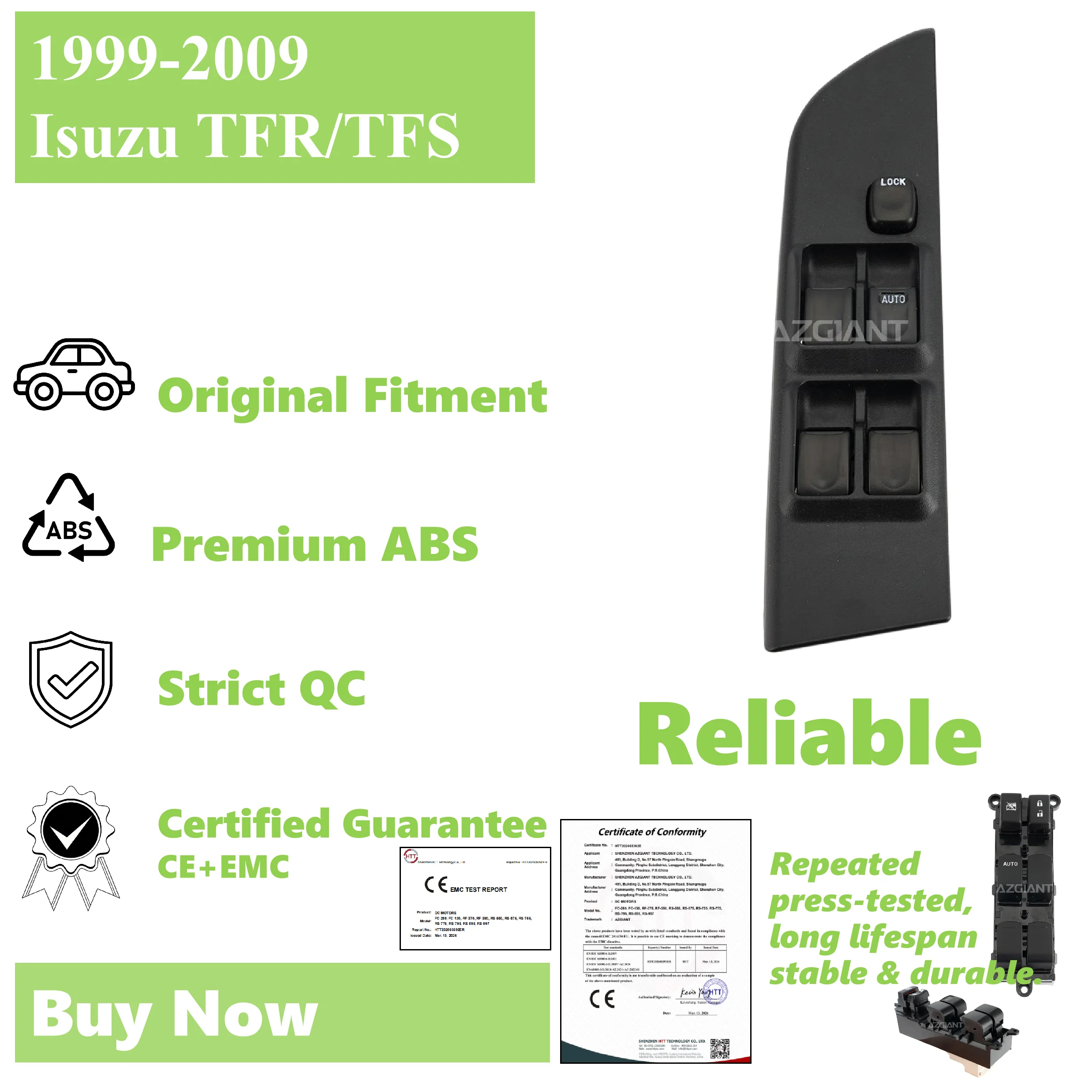 

Front Left for Isuzu TFR/TFS Window Control Switch Glasses Lifter Panel Button 1999 2000 2001 2002 2003