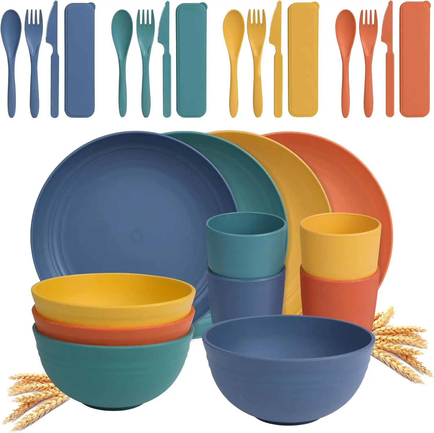 

28-Piece Wheat Straw Dinnerware Set for 4, Microwavable Dishes Dishwasher Safe Unbreakable Dinnerware Set, Dinner Plates,Snack B