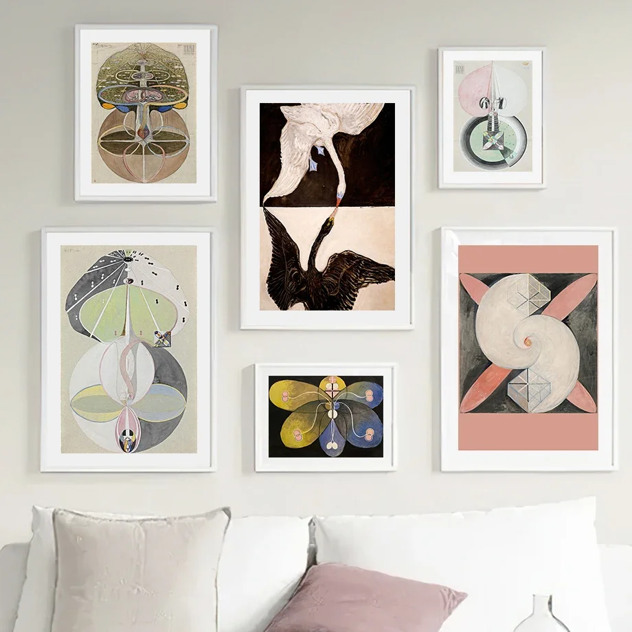 قماش جداري تجريدي حديث ، بجعة سوداء وبيضاء ، شجرة غامضة ، لوحة اسكندنافية ، ملصقات ومطبوعات ، صور لغرفة المعيشة