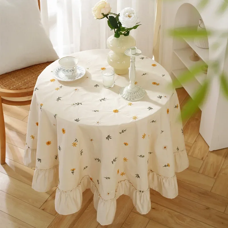 Small Floral Ruffles Round Tablecloth Nordic Light Luxury Premium Sense of Simplicity Tablecloth Tea Table Cushion Home Decor
