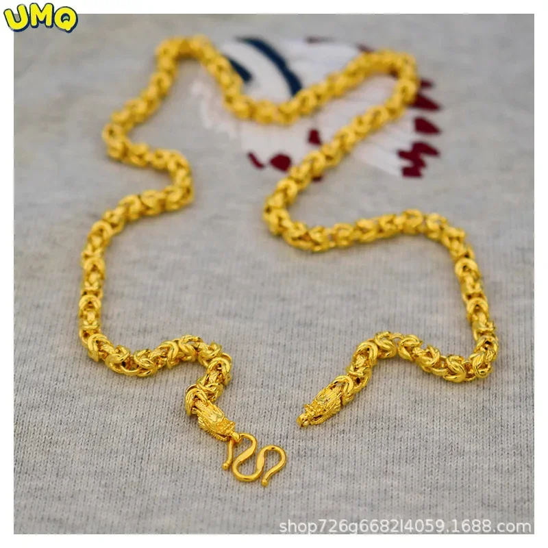 Plated 100% Real Gold 24k 999 Vacuum 999 Mesh Red False Necklace Leading Type Keel Chain 6mm Thick 18K Gold Jewelry