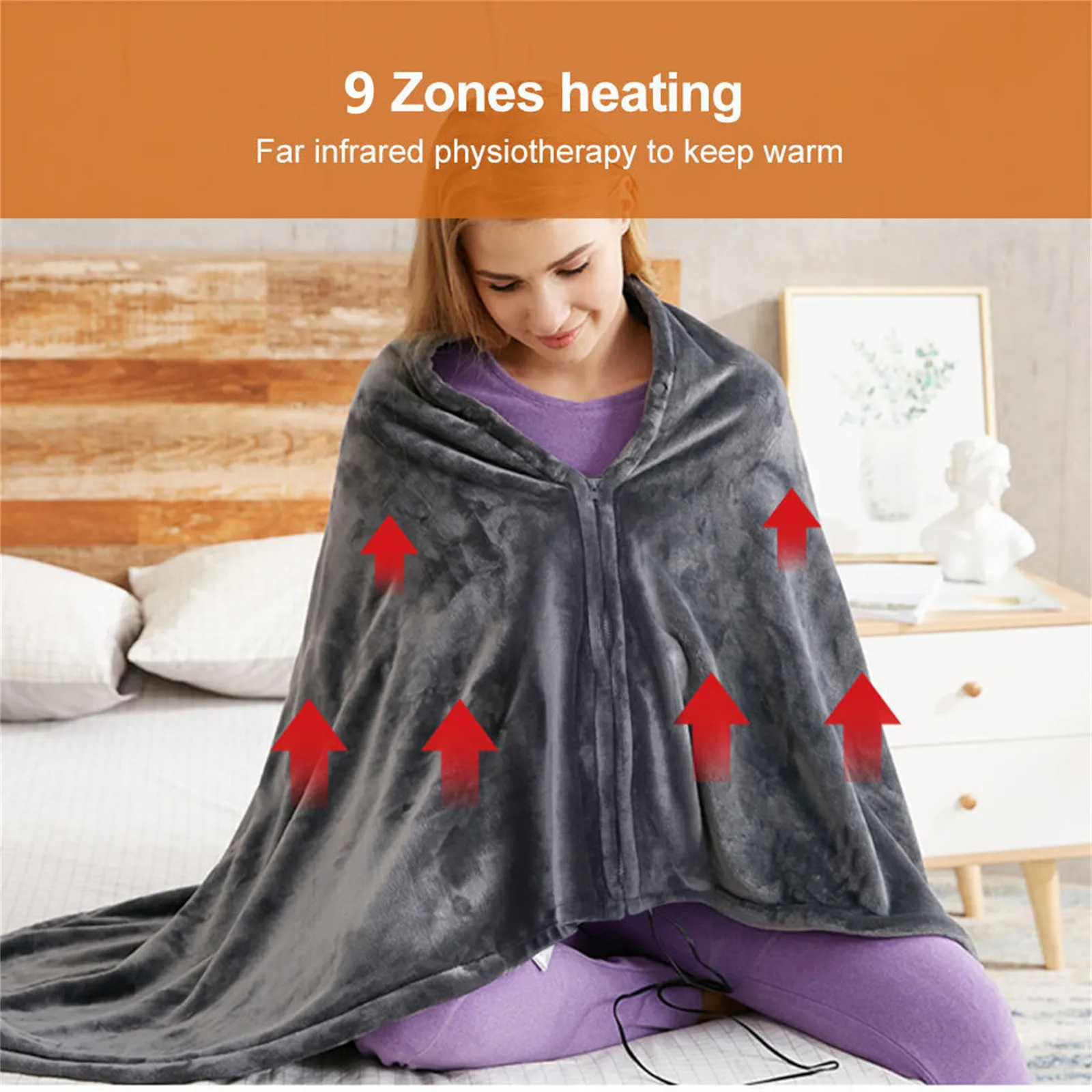 

USB Heated Blanket 3 Heating Level Adjustable Heated Shawl Throw Blanket Coral Velvet Fast Heating Leg Blanket for Home & Office