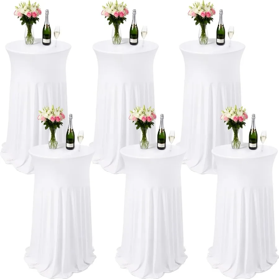 

6 Pcs White Spandex Stretch Round Cocktail Table Skirt, 32x43 Inch High Top Table Covers, Fitted Table Cloths for Wedding, Bar,