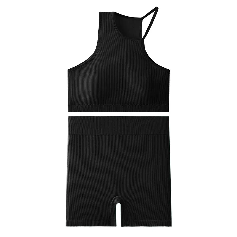 Personality solid color sexy back sports underwear set with breast pad folding breast permeable vest