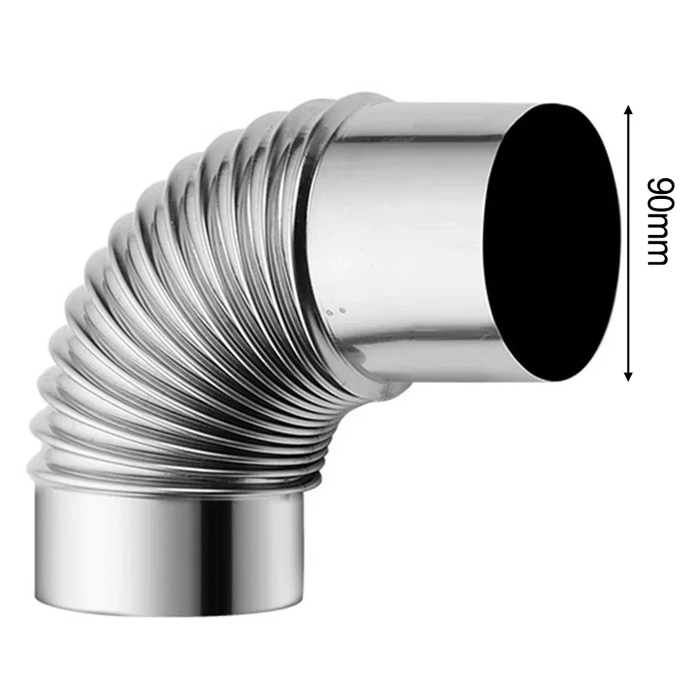 Forro de chaminé de cotovelo de 90 graus, 90 ° Tubo de fogão multifuncional, acampamento ao ar livre, fogões de madeira, 50-100mm