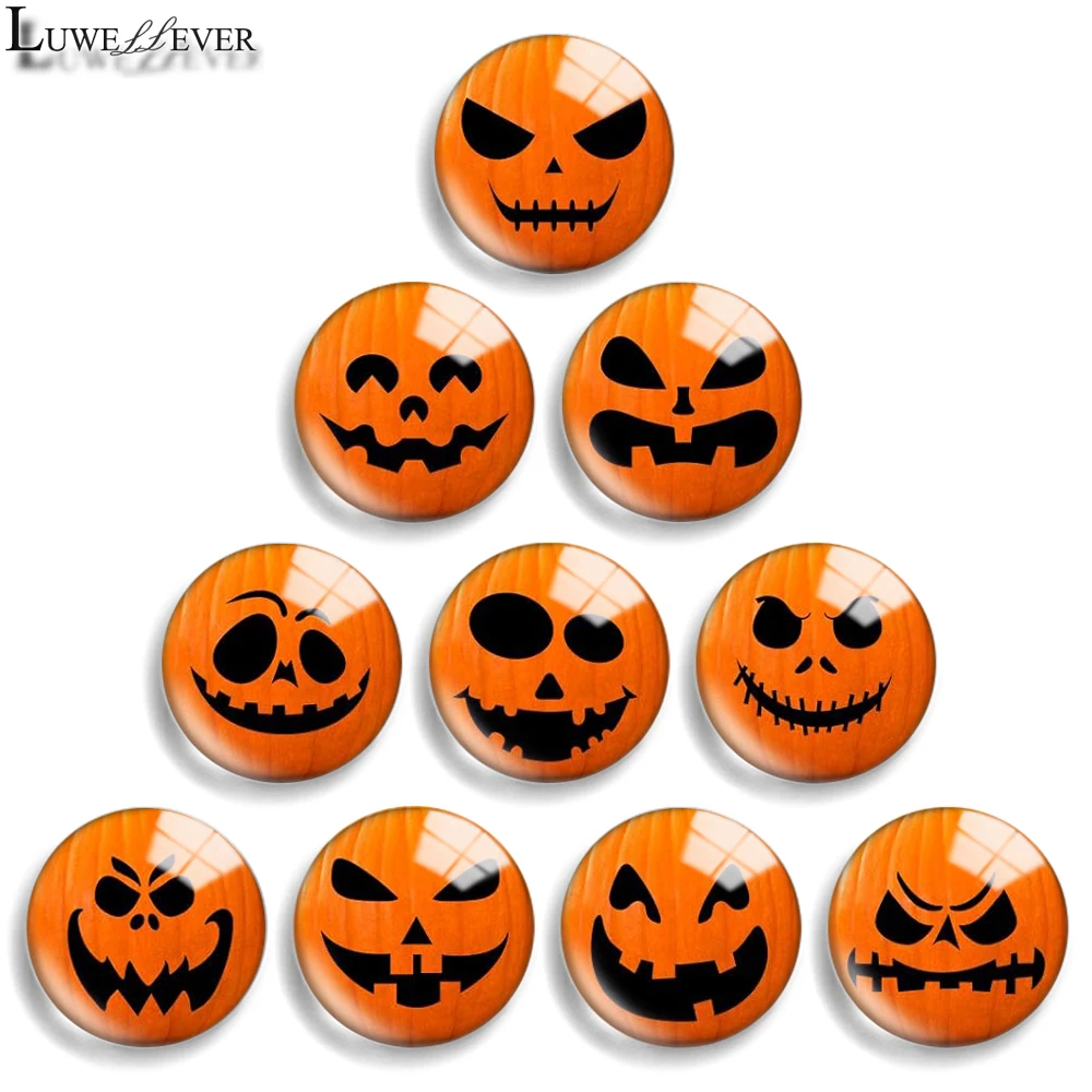 10mm 12mm 20mm 25mm 30mm 40mm 942 Pumpkin Halloween Mix Round Glass Cabochon Jewelry Finding 18mm Snap Button Charm Bracelet