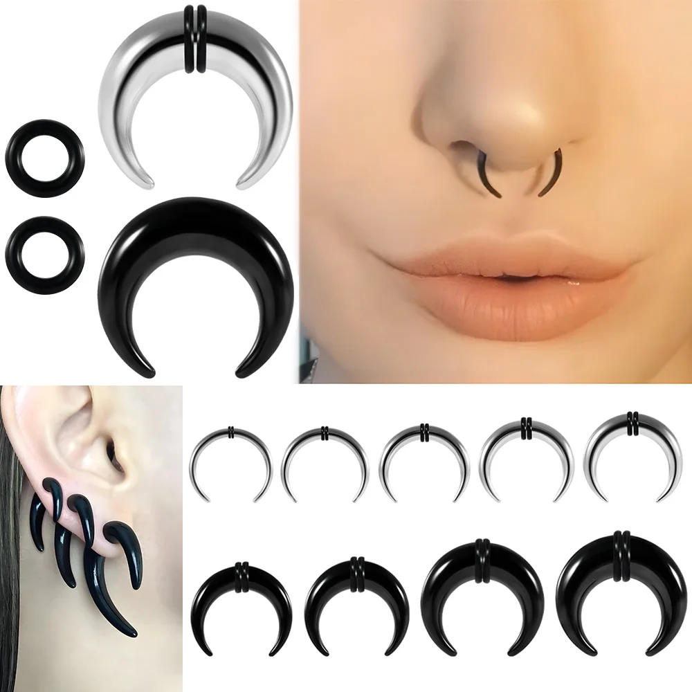 1PC Stainless Steel Ox Horn Ear Plugs Tunnel Gauge Stretching Expander Nose Rings Body Piercing Jewelry 1.6mm-10mm