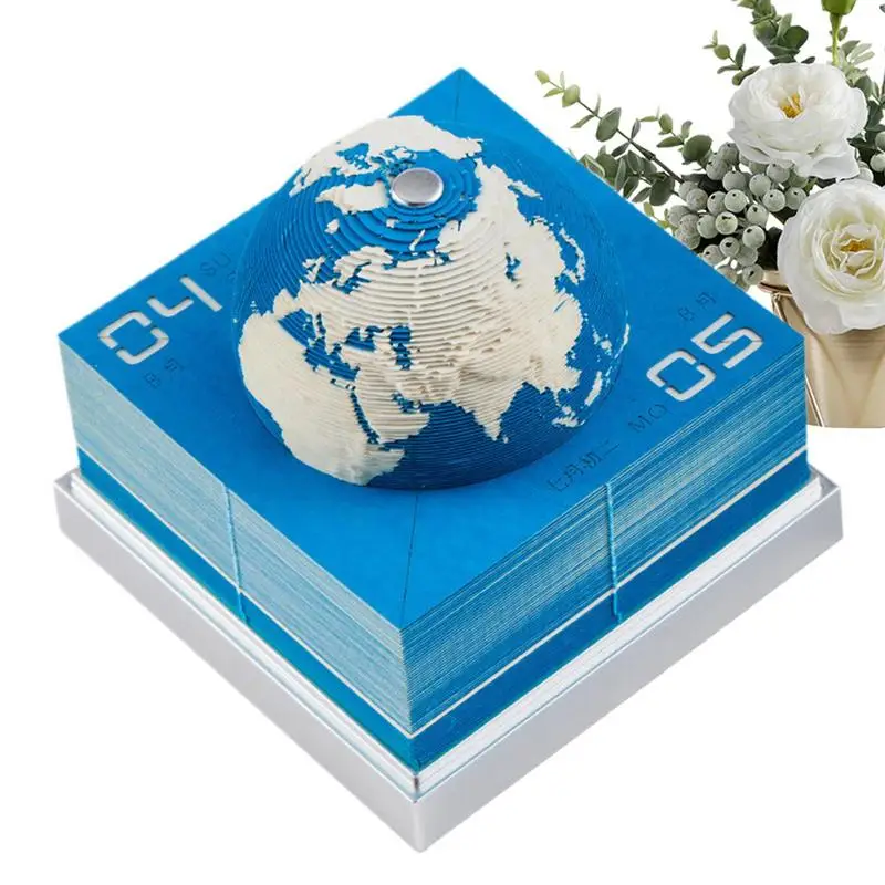 3D Earth MeMO Pad ปฏิทิน 2025 Tear Away ปฏิทินปฏิทินเวลาชิ้น Sticky Notes ปฏิทินกระดาษแกะสลัก Art Decor