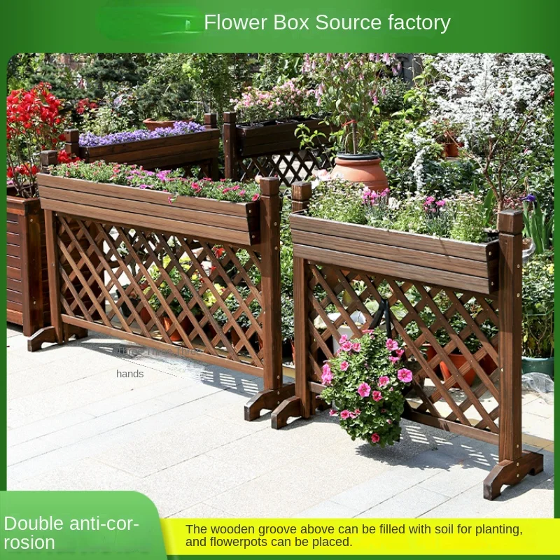 Antiseptic Wood Fence Planter Outdoor Courtyard Flower Box