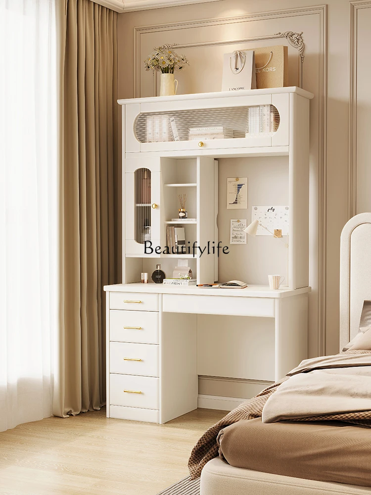 

Solid Wood Dressing Table Bedroom Modern Minimalist Hidden Makeup Mirror Smart Dresser Desk Integrated