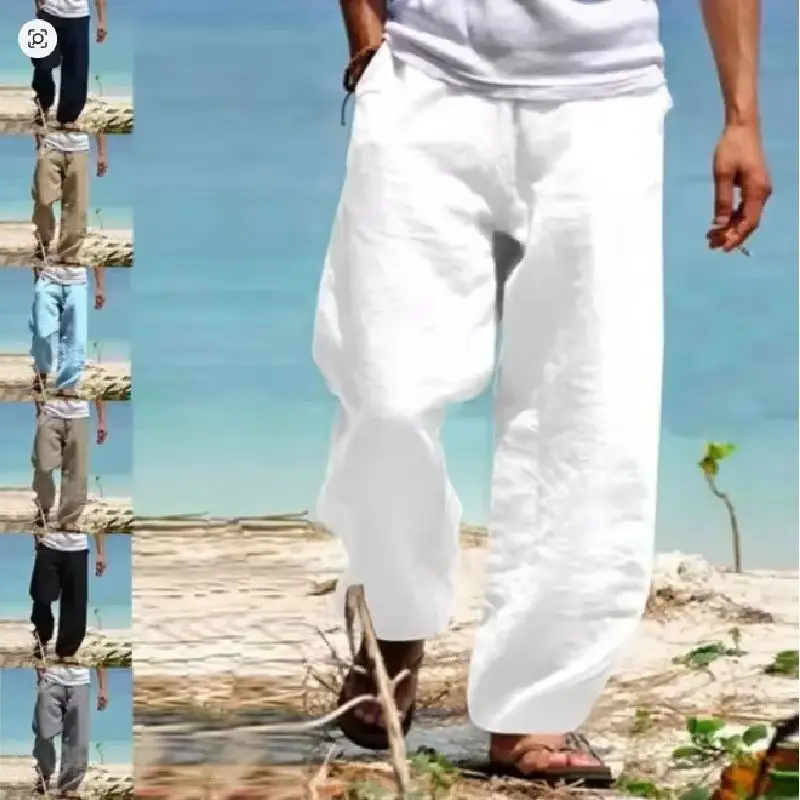 

2025 New Summer New Men's Solid Color Sports Fitness Pants Cotton Linen Pants Breathable Casual Training Hip Hop Street Wear 3XL