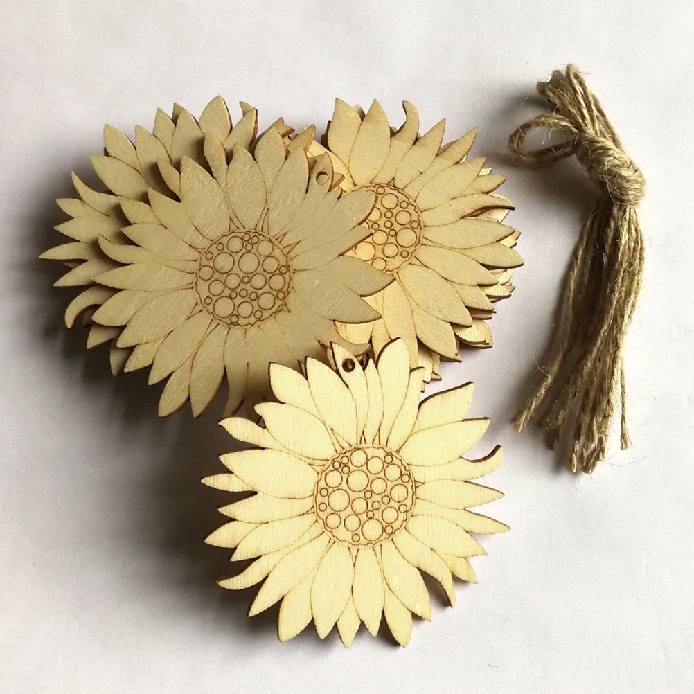 

10Pcs Natural Wood Slices Sunflower Shapes Diy Hanging Decor Embellishments For Festive Home Decor