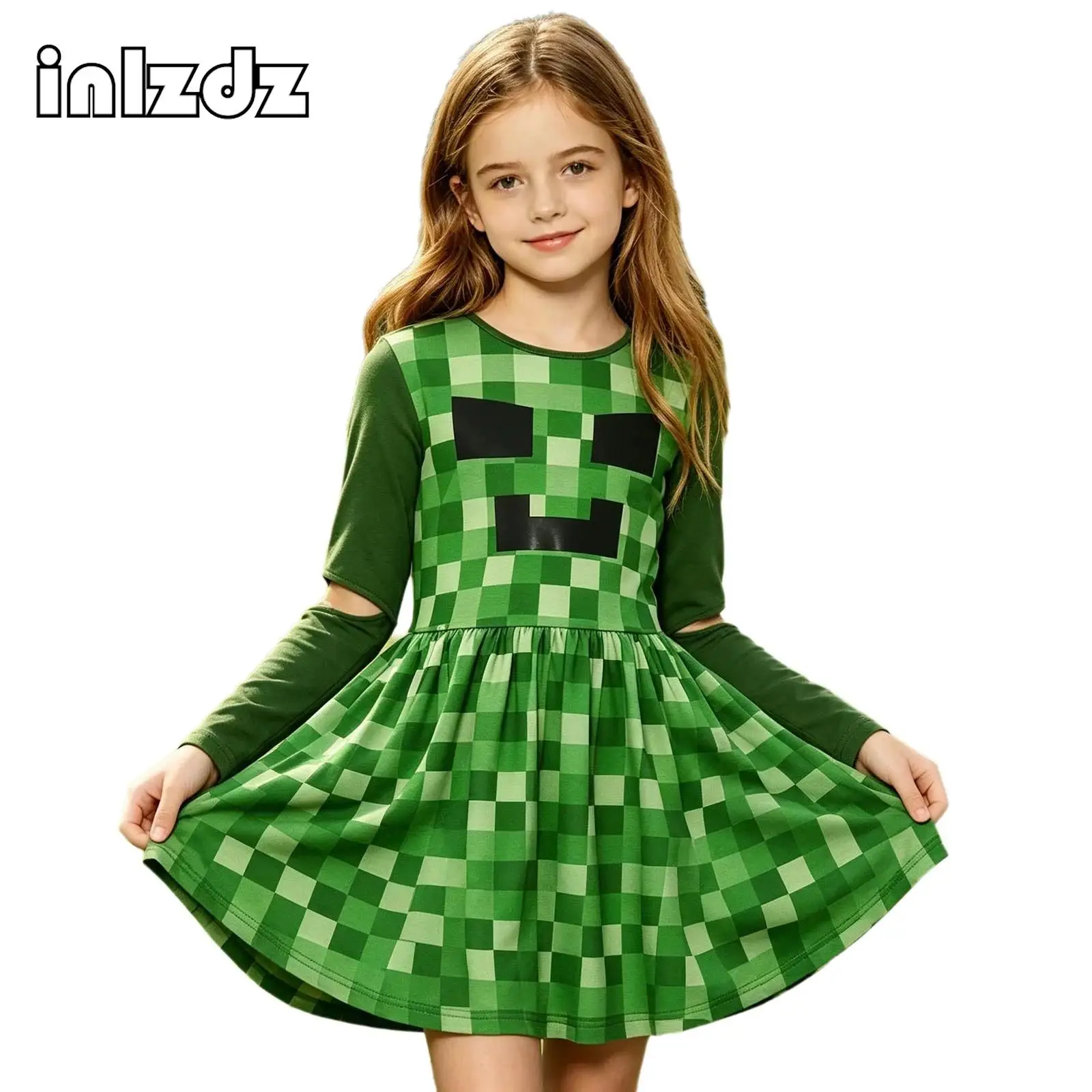 

Girls Halloween Game Theme World Cosplay Costume Funny Crawler Long Sleeve Printed Zipper Ruffle Dress Birthday Party Clothes