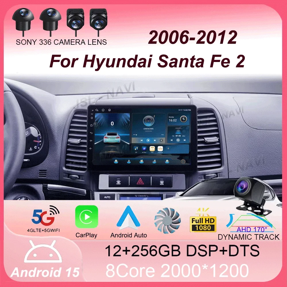 

Car Radio For Hyundai Santa Fe 2 2006 - 2012 Carplay Auto 4G+WIFI GPS Navigation Multimedia Video Player Stereo BT Android 15