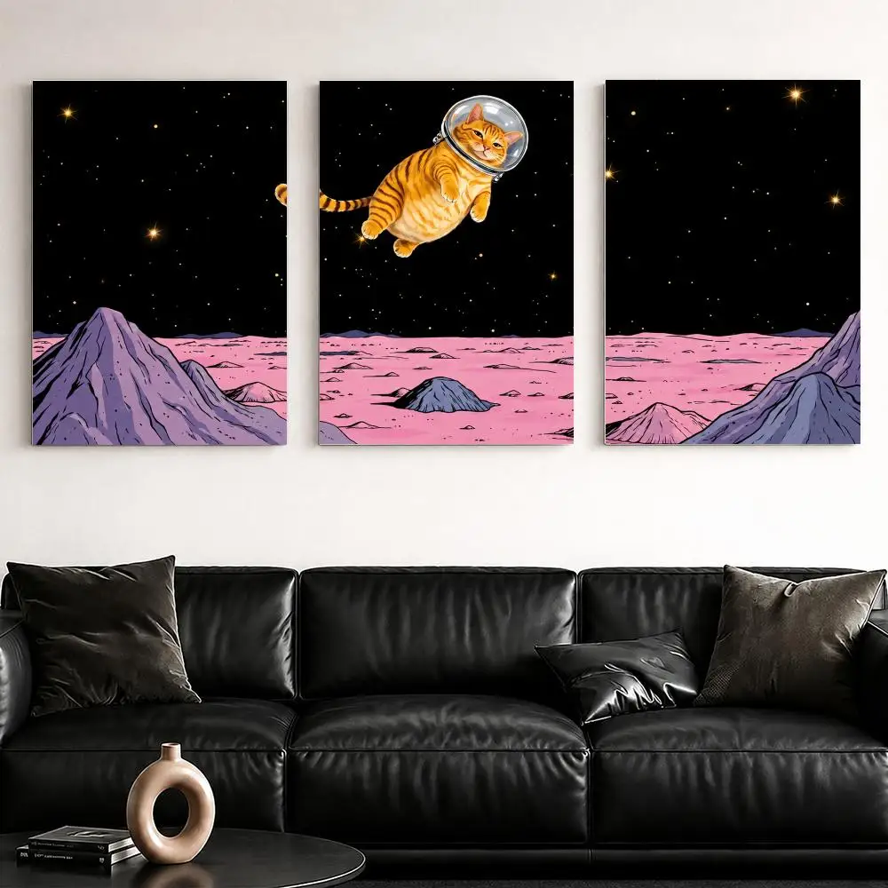 Astronaut Cat in Space Framed Wall Painting Ready to Hang Canvas Wall Art Poster for Bedroom Living Room Home Decor Gift