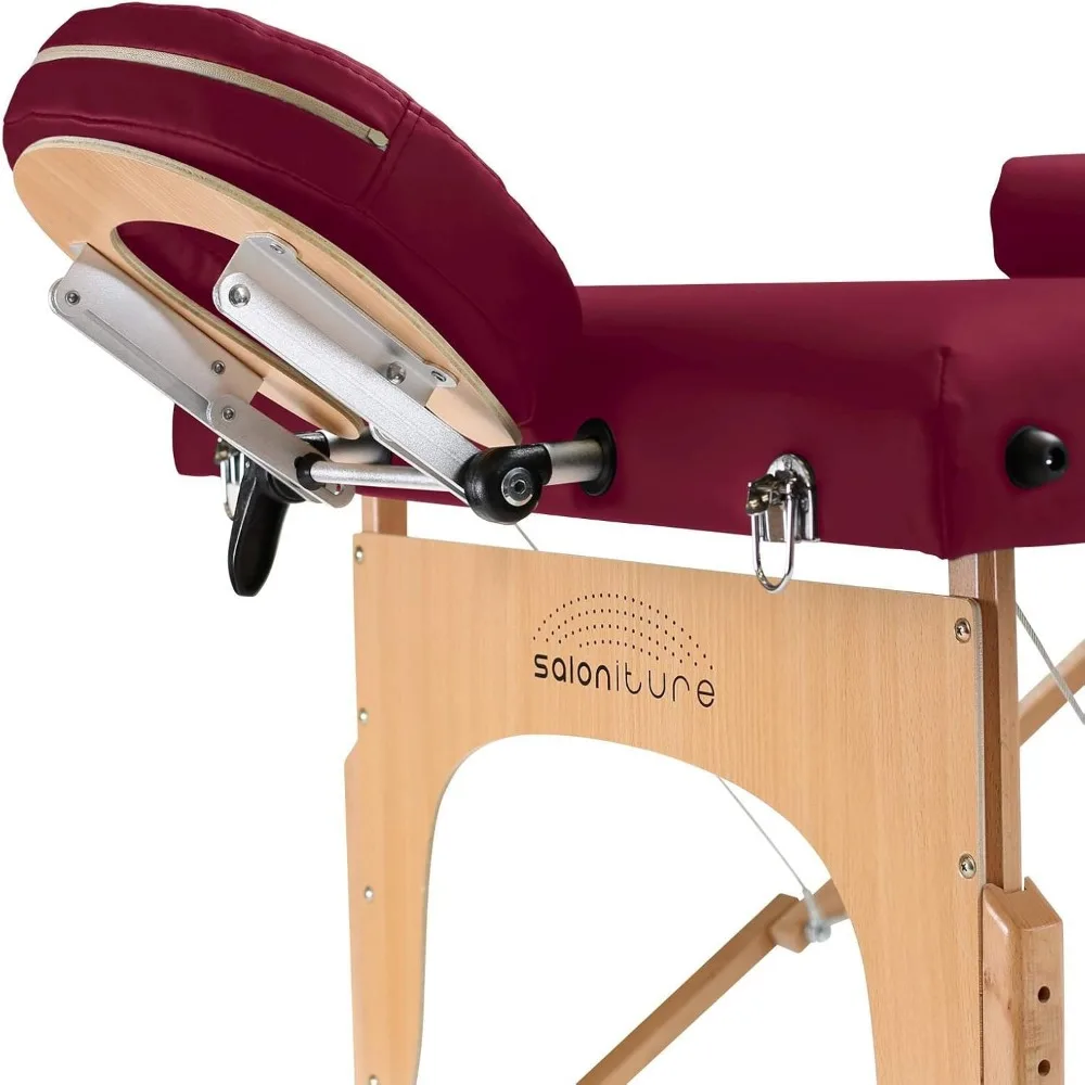 Saloniture Professional Portable Massage Table with Backrest - Burgundy