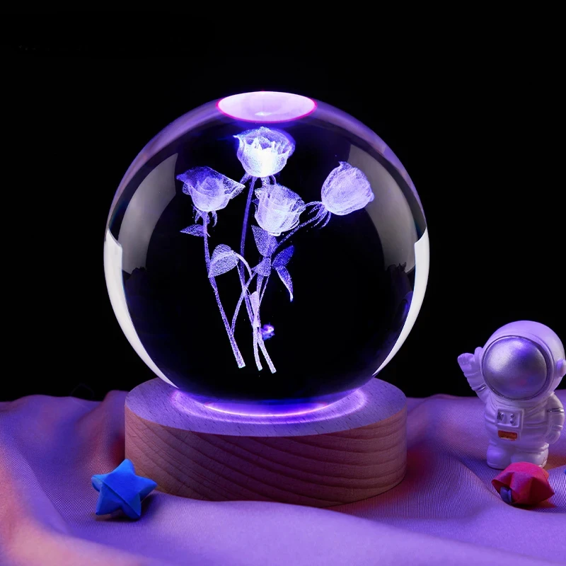 3D Rose Crystal Ball Color Night Light,Birthday Girlfriend Classmate Wife Children Christmas Valentine\'s Day Gift Bedroom