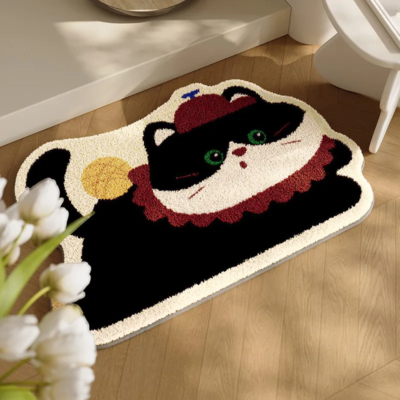 VIKAMA Cute Cat Shaped Bathroom Floor Mat Bathroom Non-Slip Carpet Winter Bathroom With Thick Plush Absorbency Foot Mat
