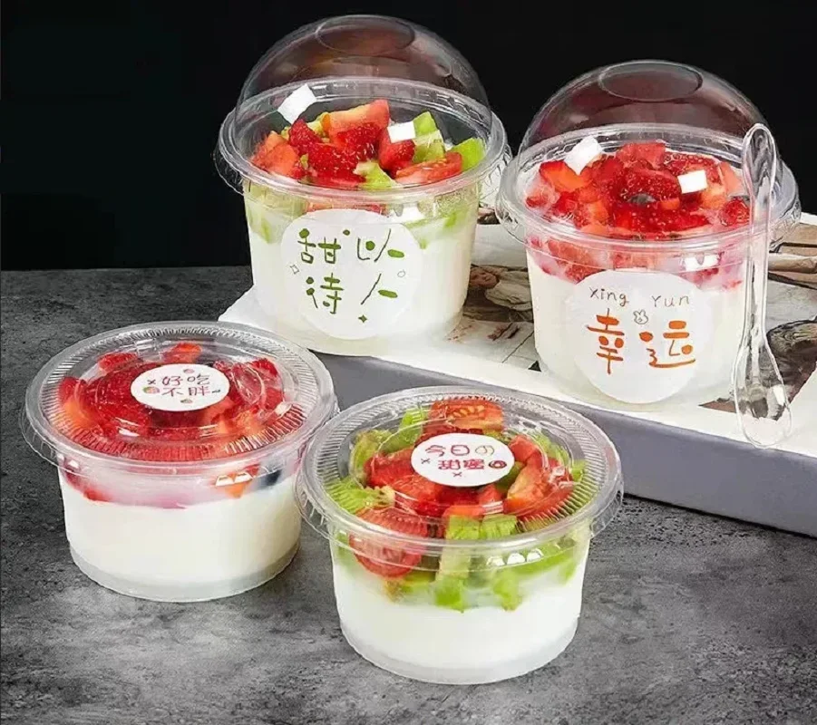 

50/100Pcs 250ML Disposable Salad Cup Transparent Plastic Dessert Cups Bowls Container with Dome/Flat Lids for Ice Cream Cupcake