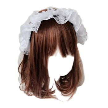 Aro de pelo de encaje para niñas con tocado de encaje multicapa, tocado de sirvienta lindo, diadema de Cosplay gótica de Anime DXAA