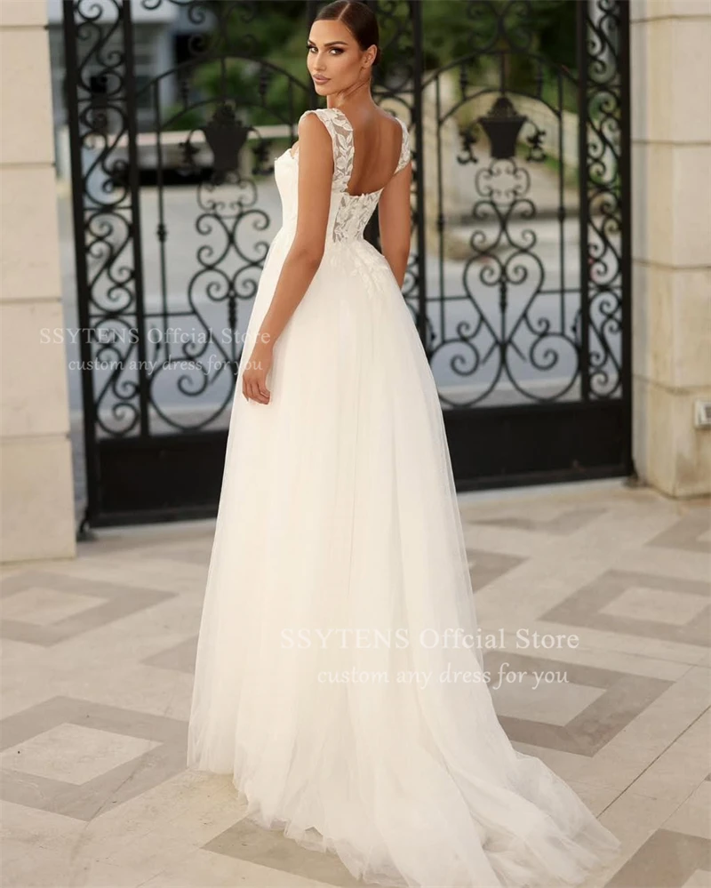 SSYTENS Abito da sposa con spalline vintage Donna A-Line Sweetheart Ruffle Sweetheart Abito da sposa Principessa Abito da sposa in raso Personalizzato