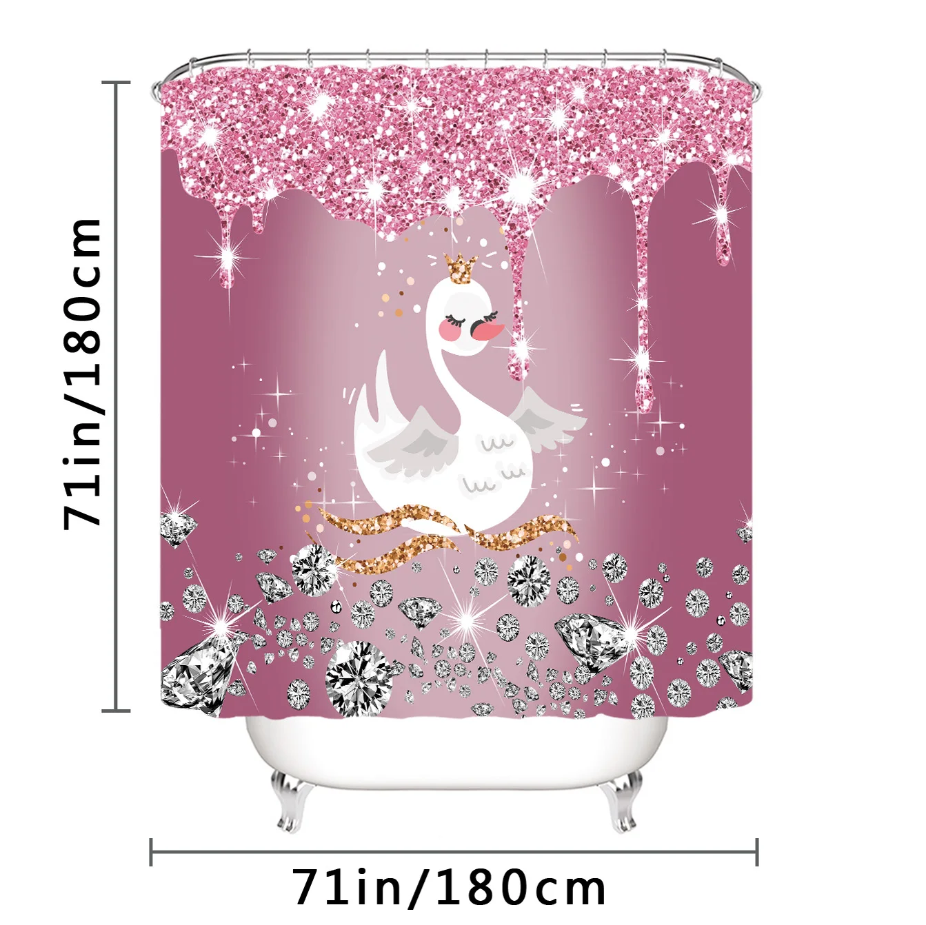 1PC Pink Diamond Crown White goose pattern home decoration Shower curtain Shower room partition curtain 12 plastic hooks 71x71 i