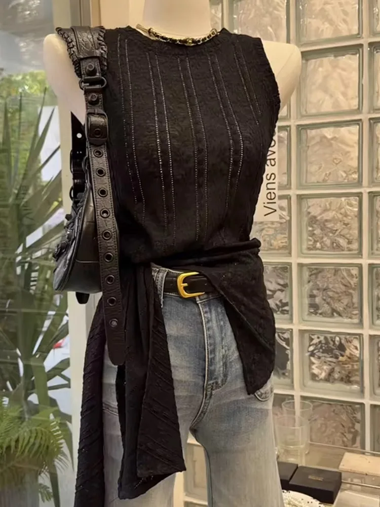 

Ele Belted Svel Tank Top Women's Faion Design Summer 2025 Korean Sle Straight Cut Hollow out Pure Color Top