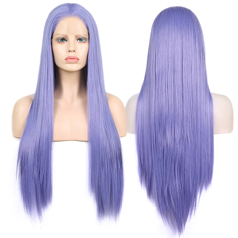 AIMEYA Purple Silky Straight Synthetic Lace Front Wig Women's Synthetic Wig Black Blonde Blue Color Wig Daily Use Cosplay Wig