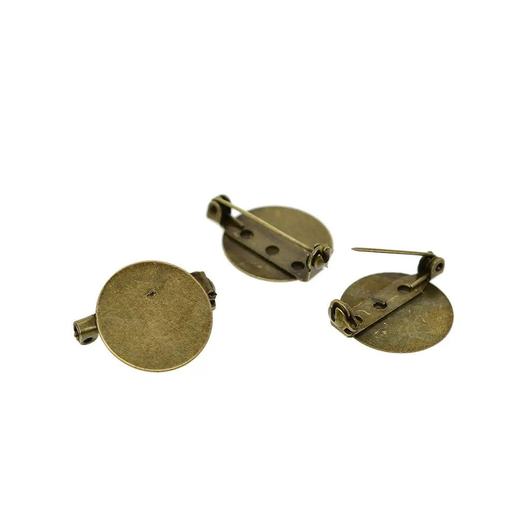 

10 Pieces Round Cer Brooch Base Blank Tray 20mm Safety Pins R Gold