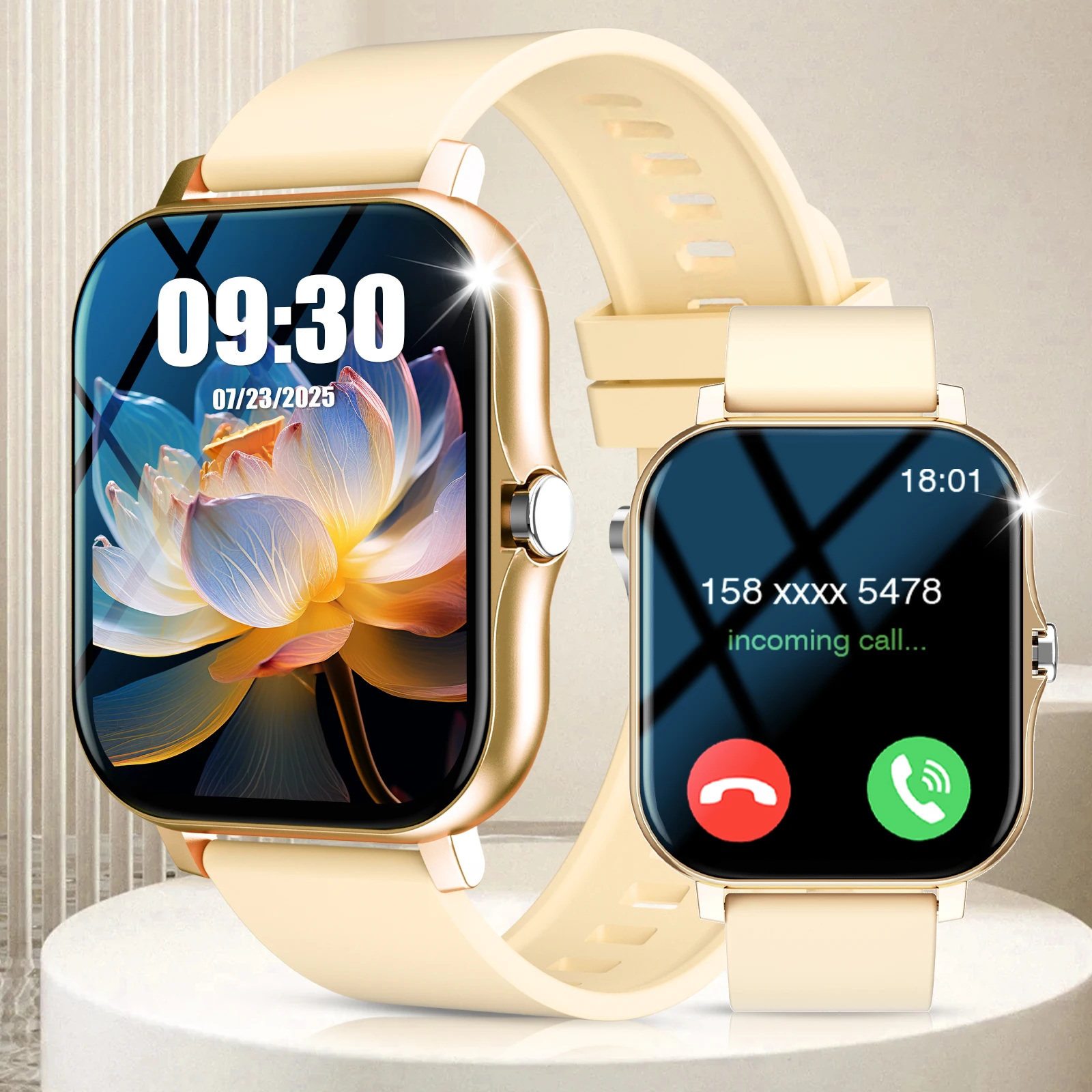 ساعة ذكية للجنسين بشاشة كبيرة مقاس 1.83 بوصة - مكالمة بلوتوث، تذكير بالرسائل، وظائف رياضية، التحكم في الكاميرا/الموسيقى، الطقس