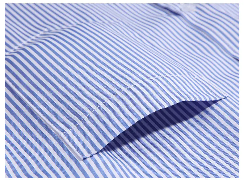 Men\'s Long Sleeve Dress Shirt Blue Striped Shirt Business Office Work Formal Casual Shirt Single Patch Pocket Standard-fit