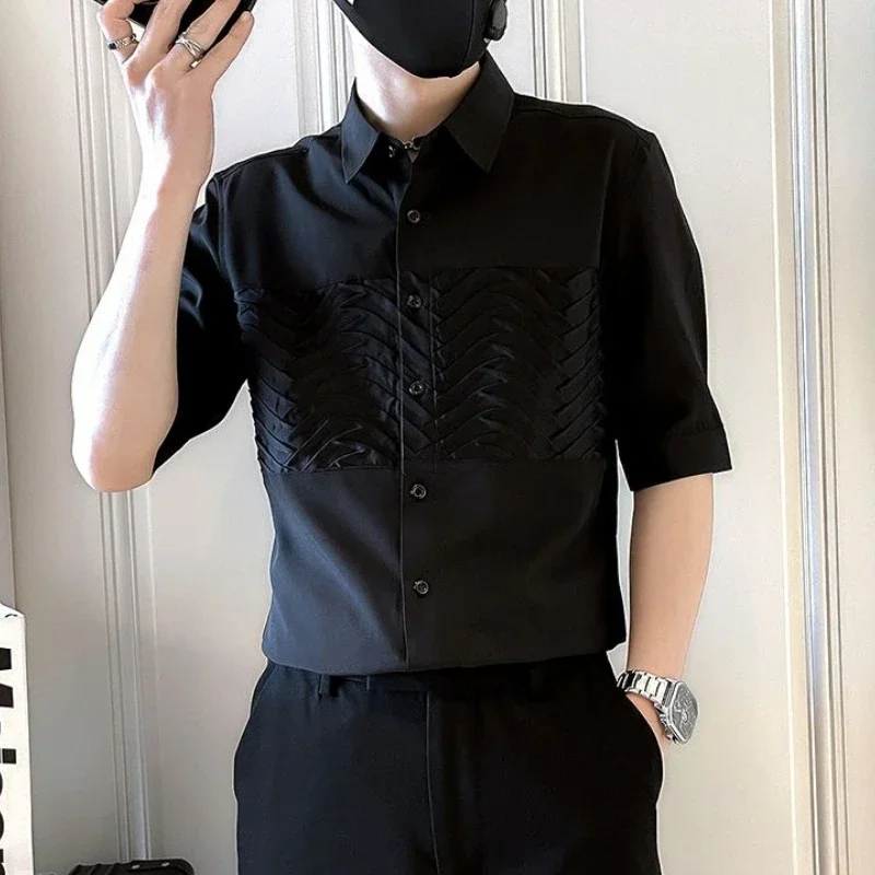 

Shirts for Men Plain Black Half Sleeve White High Quality Luxury Tops Slim Fit With Sleeves New In Original Cotton Man Shirt