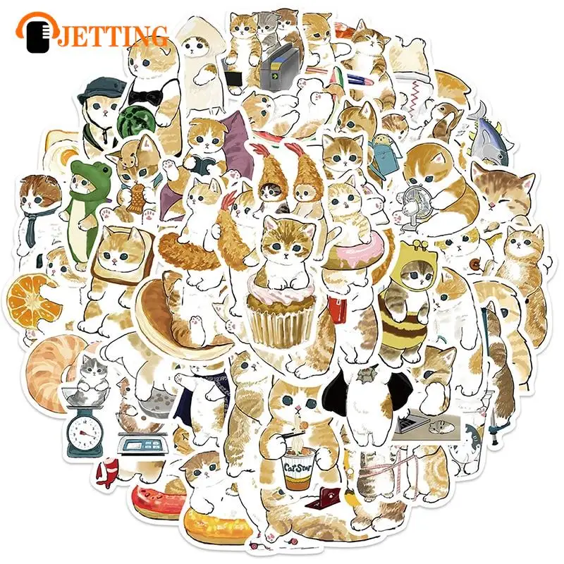 64 Pcs Cute Cat Cartoon Stickers Aesthetic Kawaii Animal Decals Kids Toys Scrapbook Laptop Luggage Phone Graffiti Sticker