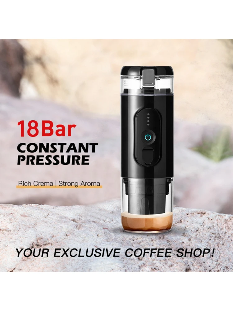 Portable Electric Espresso Coffee Machine Mini Coffee Maker Cordless Heating Single Serve 18Bar Pump Pressure Auto Brew 2500mAh