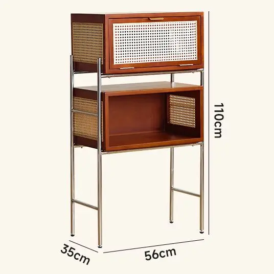 Retro solid wood household sweeping robot cabinet, rattan storage locker, small apartment bedroom, living room side cabinet
