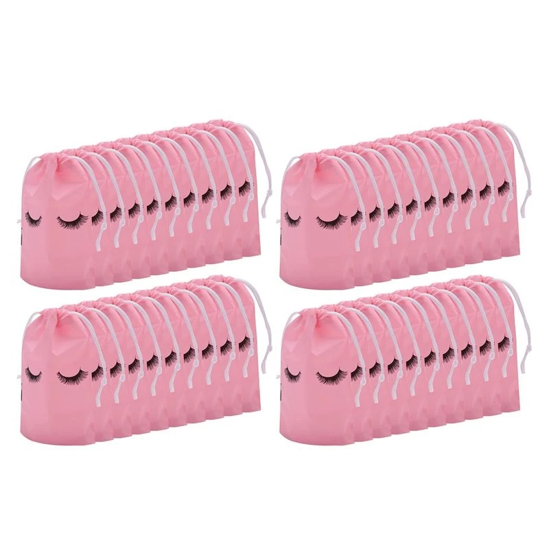 TEXU 100 Pieces Eyelash Aftercare Bags Plastic Makeup Bags Toiletry Makeup Pouch Cosmetic Travel With Drawstring Pink,S
