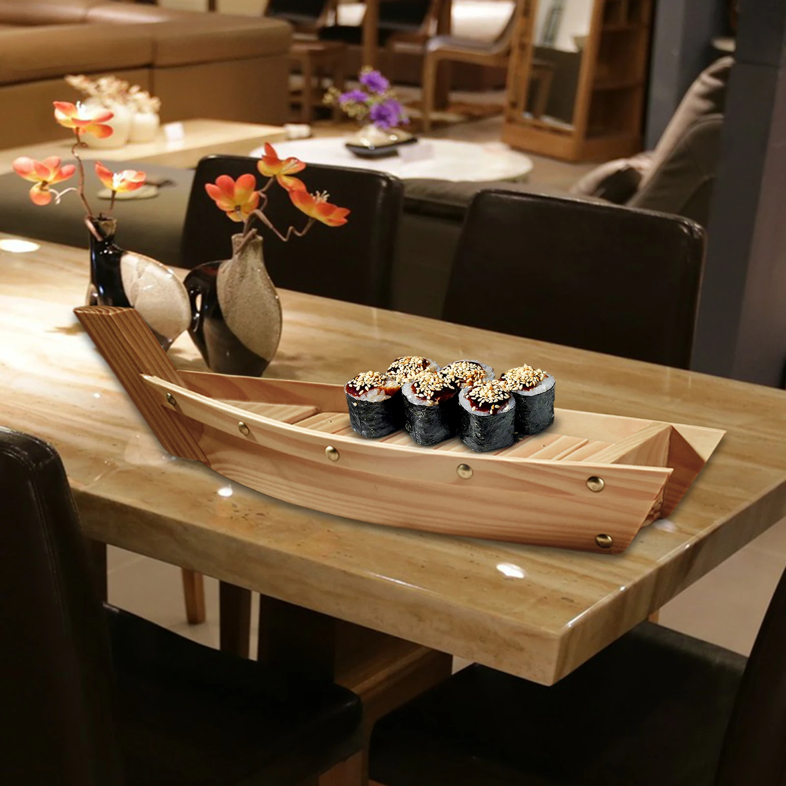 Wooden Sushi Boat Pine Creative Tableware Japanese Sushi Sashimi Platter Cuisine Decoration Sushi Boat For Tea House Plate Table