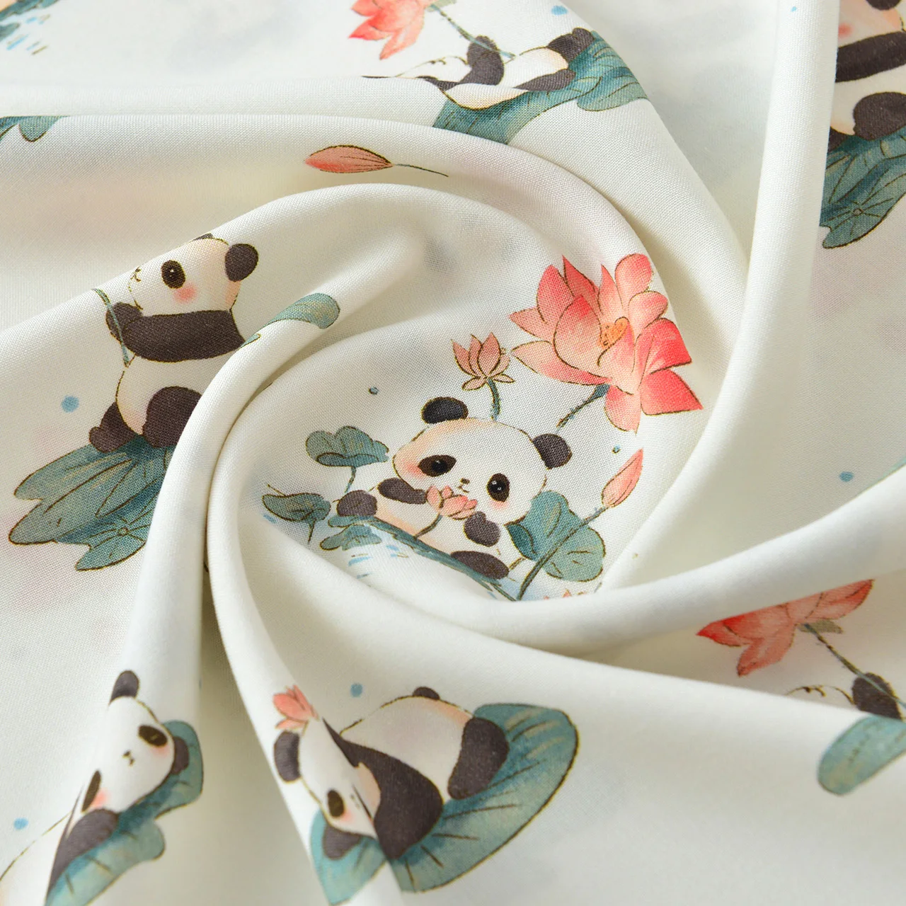 Handmade Cartoon Panda Print Summer Dress Fabric, DIY Clothing Cloth, 140x50cm