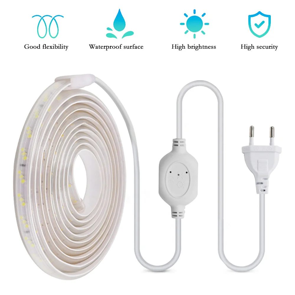 AC 220V LED Strip Light with Switch Power Plug 2835 180 LEDs Oblique 3 Row Waterproof Flexible Tape Home Decor 1m 5m 10m 15m 20m