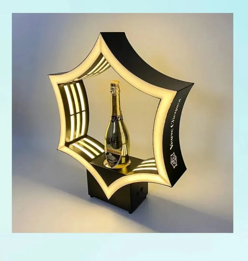 

KTV Bar Supplies Iron Art Acrylic Hexagon Wine Champagne Wine LED Display Stand